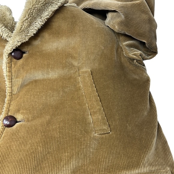 ZERO KING Vintage Brown Corduroy Faux Fur Collar Long Coat Men's Size 44L Rare - Picture 15 of 16